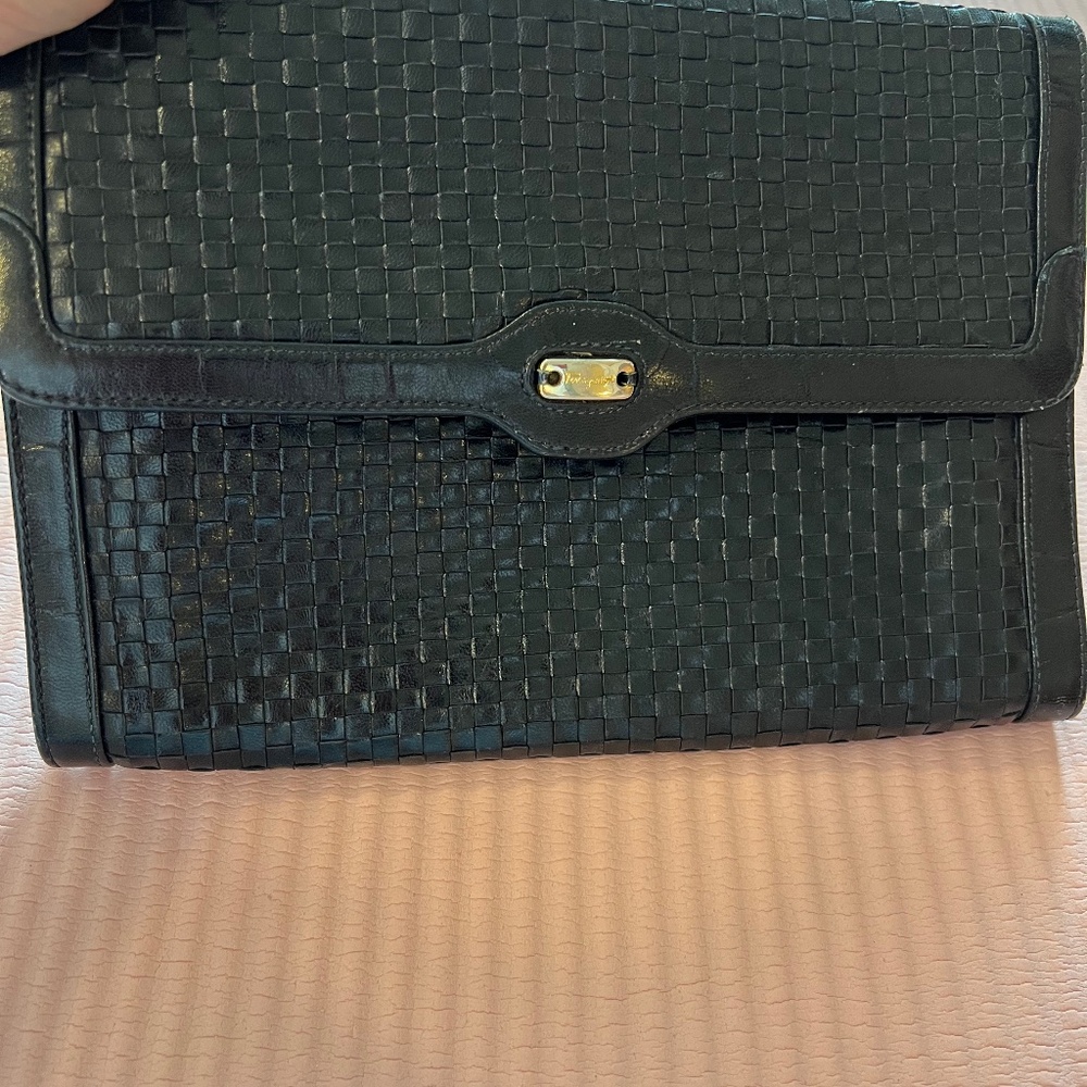 Ferragamo woven navy clutch, vintage